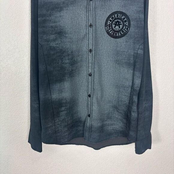 American Fighter Grey and Light Grey Acid Wash Collared Button Down Shirt Men's - Picture 4 of 8